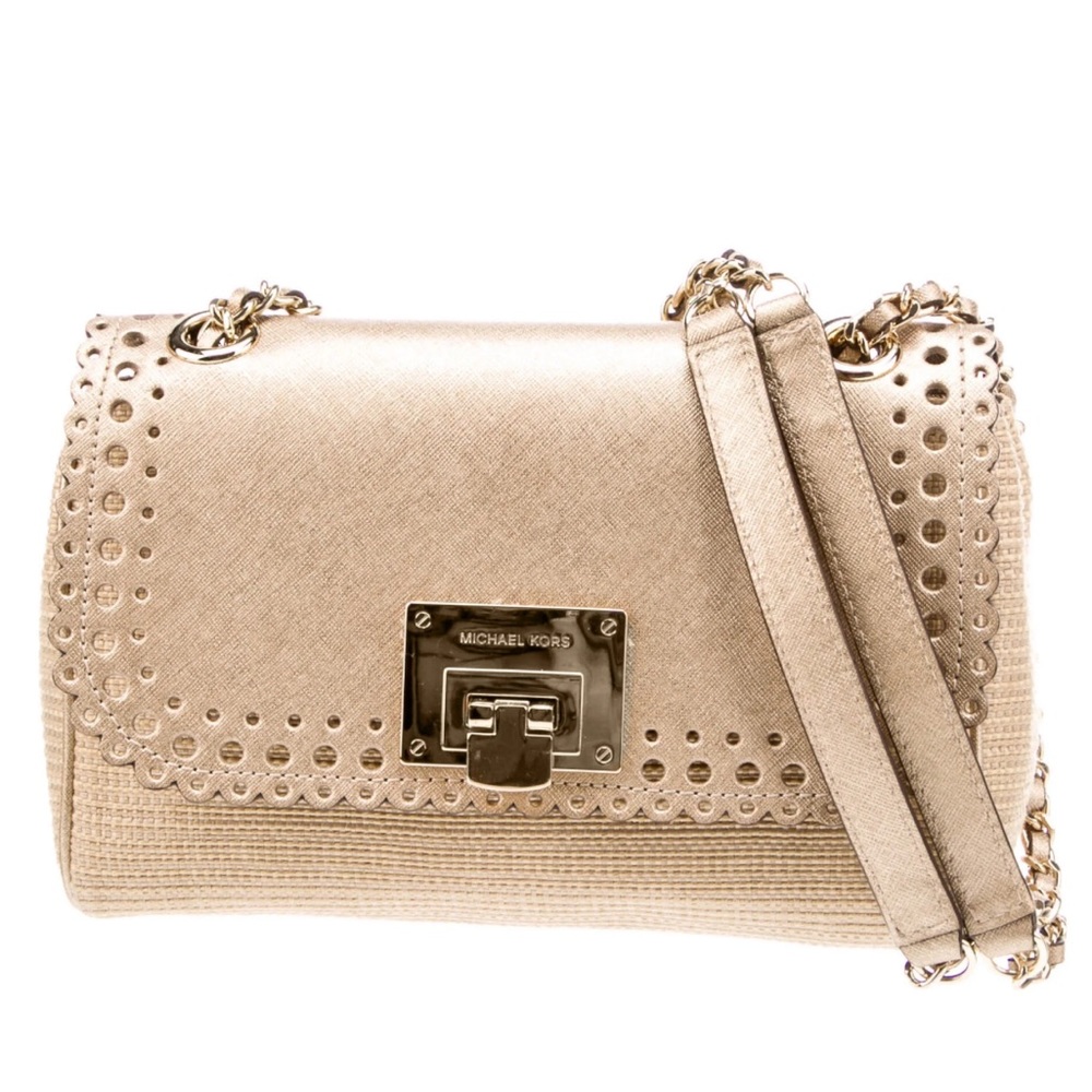 493. NWOT Michael Kors Violet Vivian Shoulder Bag / Crossbody Gold Metallic